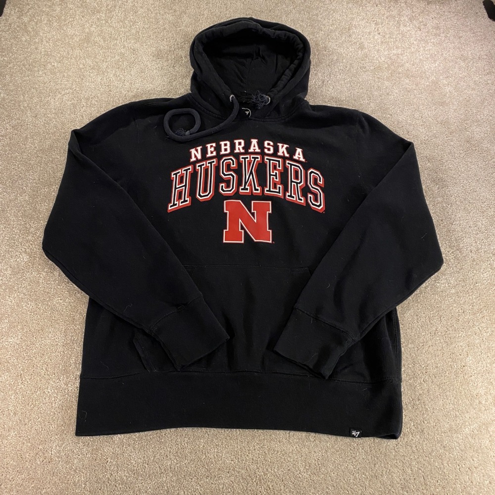 47 Brand Nebraska Huskers Hoodie Mens Medium‎ Black NCAA Graphic Pullover